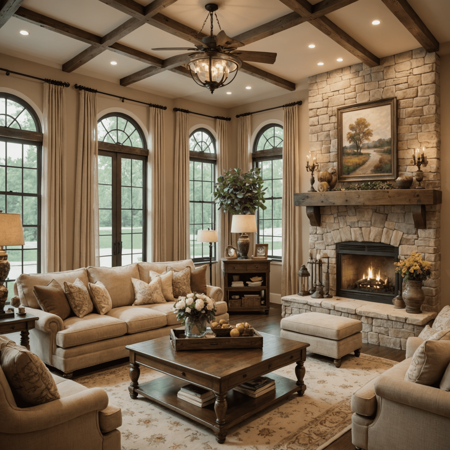 A warm and inviting family room with comfortable seating, soft lighting, and personal touches like family photos and heirlooms, symbolizing the heart of family traditions